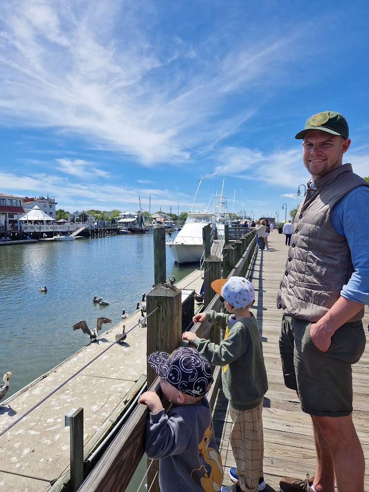 The Liedholm family visiting Shem Creek, Mount Pleasant, South Carolina.